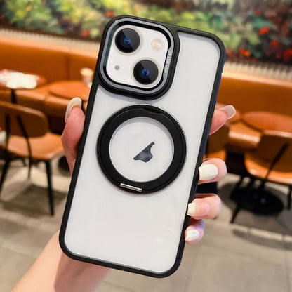 For iPhone 15 Transparent MagSafe Ring Holder Phone Case(Black) - iPhone 15 Cases by buy2fix | Online Shopping UK | buy2fix