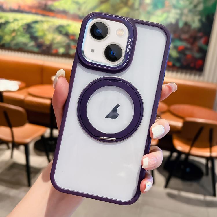 For iPhone 15 Transparent MagSafe Ring Holder Phone Case(Purple) - iPhone 15 Cases by buy2fix | Online Shopping UK | buy2fix