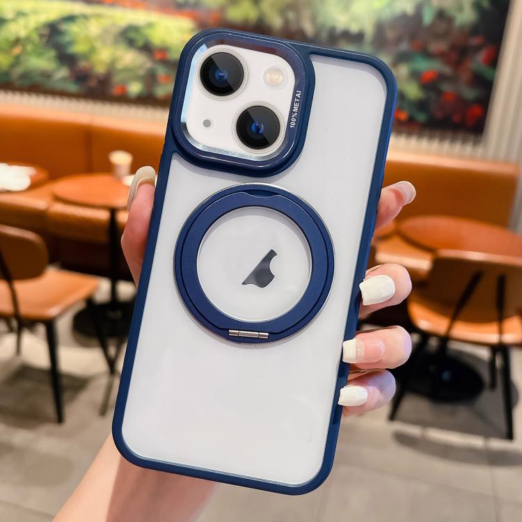 For iPhone 14 Transparent MagSafe Ring Holder Phone Case(Blue) - iPhone 14 Cases by buy2fix | Online Shopping UK | buy2fix