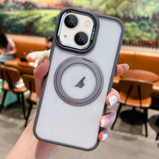 For iPhone 14 Transparent MagSafe Ring Holder Phone Case(Grey) - iPhone 14 Cases by buy2fix | Online Shopping UK | buy2fix