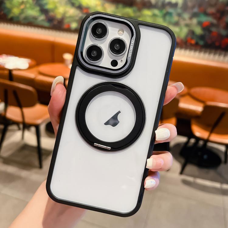 For iPhone 14 Pro Transparent MagSafe Ring Holder Phone Case(Black) - iPhone 14 Pro Cases by buy2fix | Online Shopping UK | buy2fix