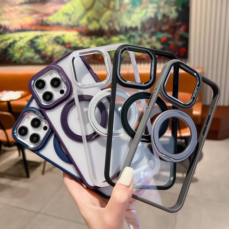 For iPhone 15 Transparent MagSafe Ring Holder Phone Case(Grey) - iPhone 15 Cases by buy2fix | Online Shopping UK | buy2fix