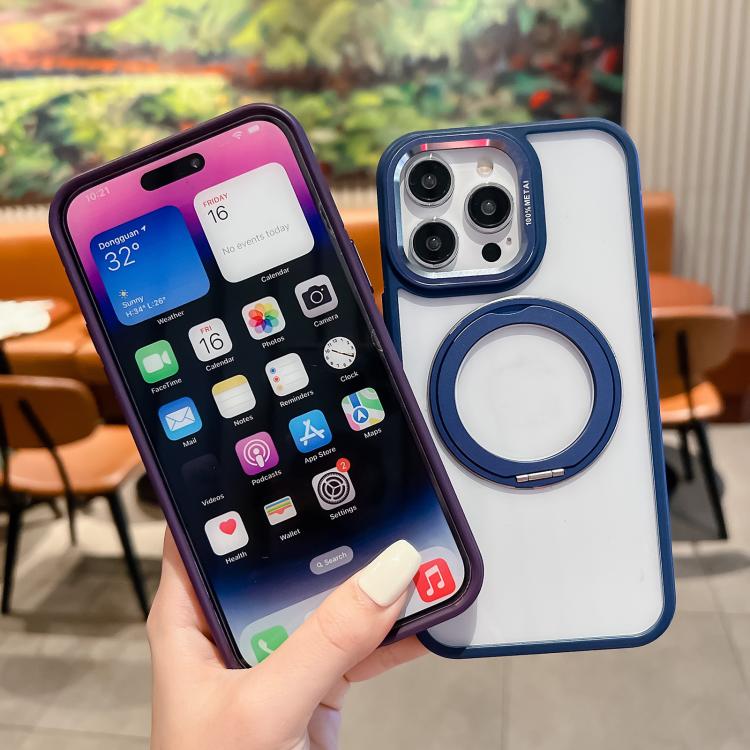 For iPhone 15 Transparent MagSafe Ring Holder Phone Case(Blue) - iPhone 15 Cases by buy2fix | Online Shopping UK | buy2fix