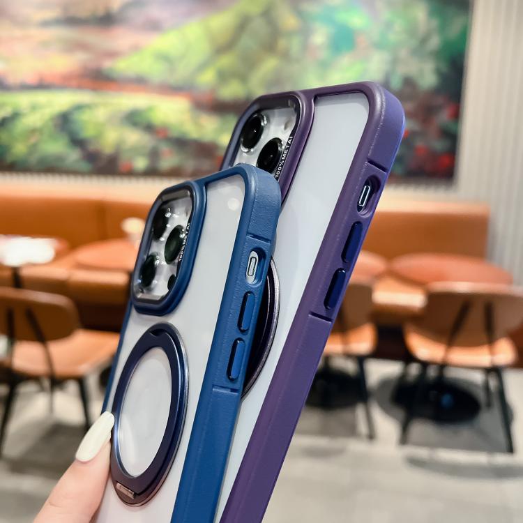 For iPhone 14 Plus Transparent MagSafe Ring Holder Phone Case(Blue) - iPhone 14 Plus Cases by buy2fix | Online Shopping UK | buy2fix