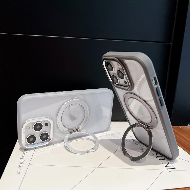For iPhone 15 Plus Transparent MagSafe Ring Holder Phone Case(Grey) - iPhone 15 Plus Cases by buy2fix | Online Shopping UK | buy2fix