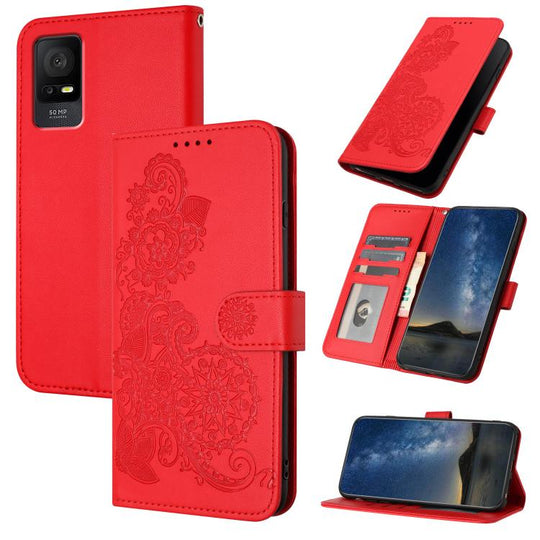 For TCL 405 / 406 / 408 Datura Flower Embossed Flip Leather Phone Case(Red)