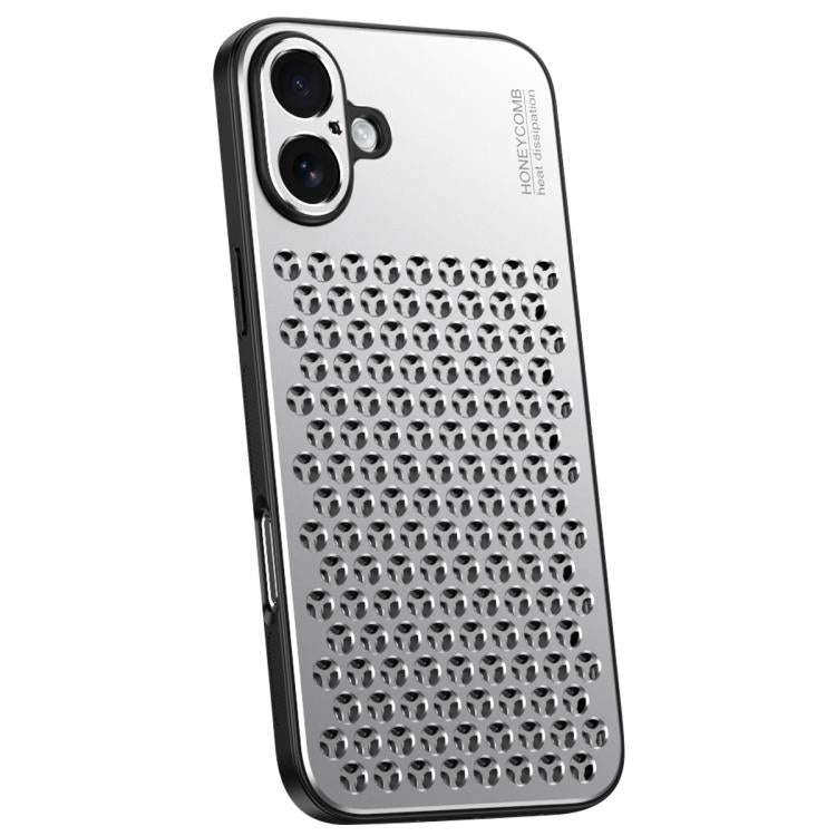 For iPhone 16 Honeycomb Radiating Alloy Phone Case(Space Silver) - iPhone 16 Cases by buy2fix | Online Shopping UK | buy2fix
