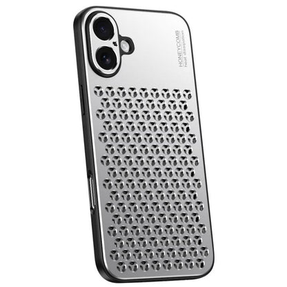 For iPhone 16 Honeycomb Radiating Alloy Phone Case(Space Silver) - iPhone 16 Cases by buy2fix | Online Shopping UK | buy2fix