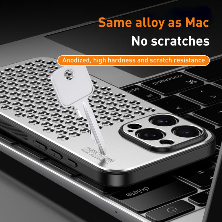 For iPhone 16 Honeycomb Radiating Alloy Phone Case(Space Silver) - iPhone 16 Cases by buy2fix | Online Shopping UK | buy2fix