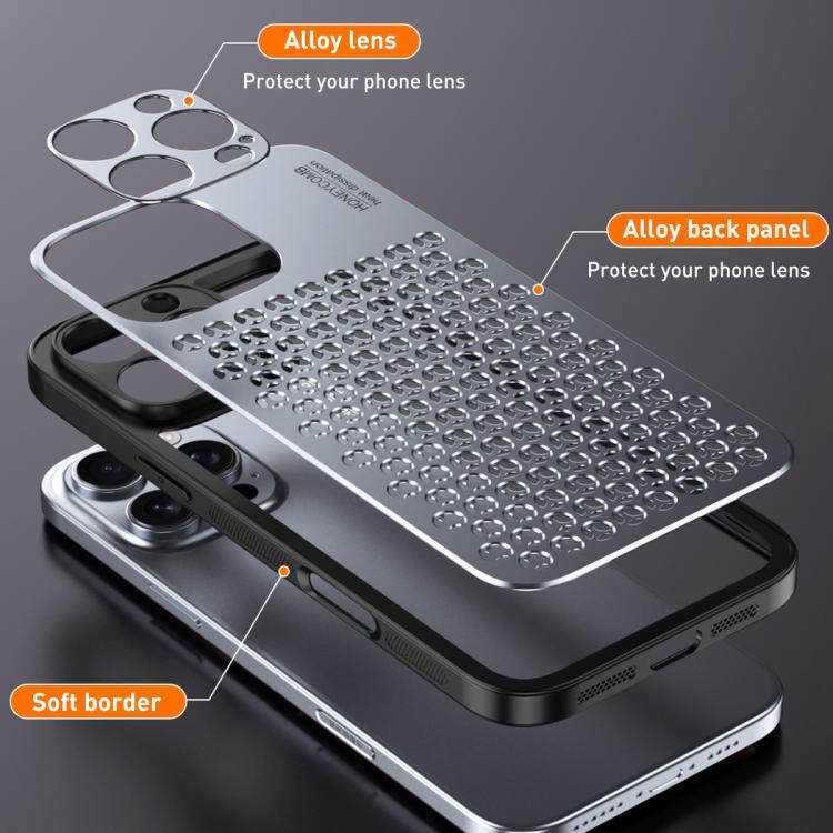 For iPhone 16 Honeycomb Radiating Alloy Phone Case(Space Silver) - iPhone 16 Cases by buy2fix | Online Shopping UK | buy2fix