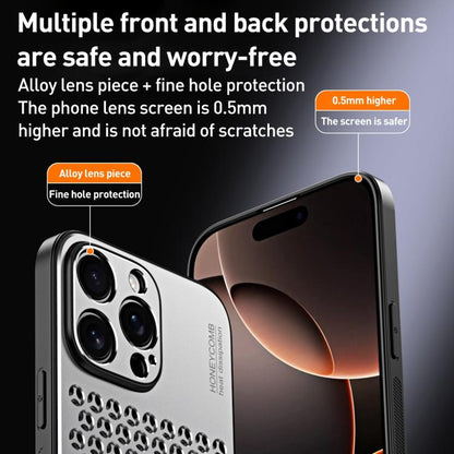 For iPhone 16 Honeycomb Radiating Alloy Phone Case(Space Silver) - iPhone 16 Cases by buy2fix | Online Shopping UK | buy2fix