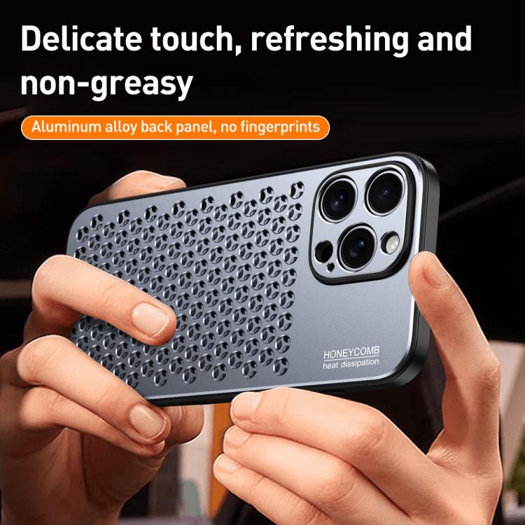 For iPhone 16 Honeycomb Radiating Alloy Phone Case(Space Silver) - iPhone 16 Cases by buy2fix | Online Shopping UK | buy2fix