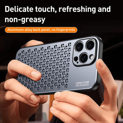 For iPhone 16 Honeycomb Radiating Alloy Phone Case(Space Silver) - iPhone 16 Cases by buy2fix | Online Shopping UK | buy2fix