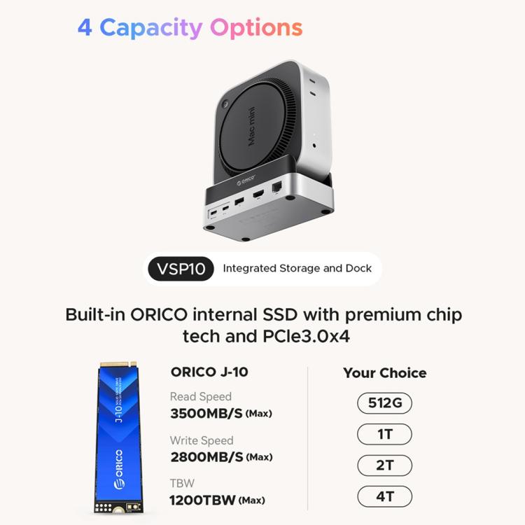 ORICO VSP10 Mini Dock Desktop Storage Expansion Multi-function Holder for Mac Mini 2024, Memory Capacity:2TB(Silver) - MINI PC Accessories & Gadgets by ORICO | Online Shopping UK | buy2fix