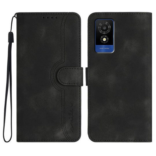 For TCL 501 Heart Pattern Skin Feel Leather Phone Case(Black)