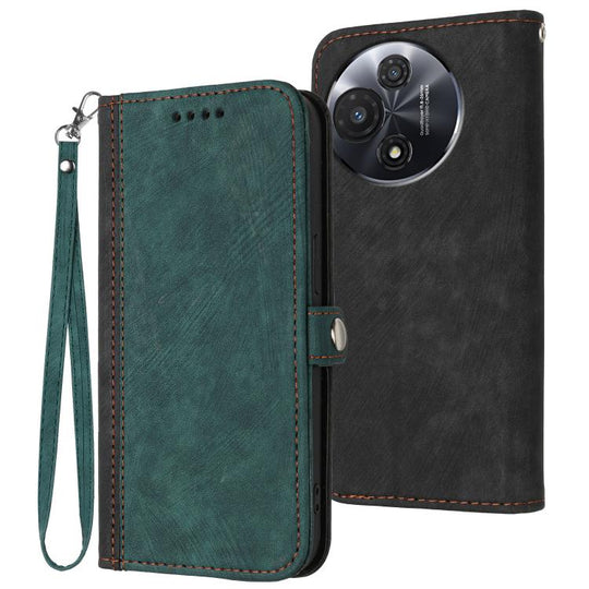 For TCL 60R 5G Side Buckle Double Fold Hand Strap Leather Phone Case(Dark Green)