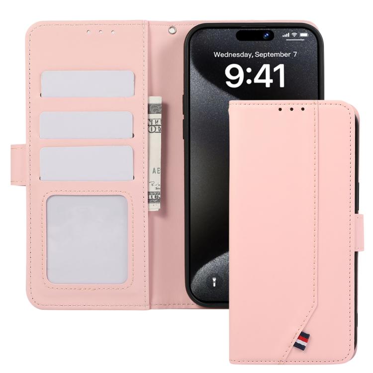 For iPhone 17 ABEEL Delicate Texture Splicing RFID Leather Phone Case(Pink) - iPhone 17 Cases by buy2fix | Online Shopping UK | buy2fix