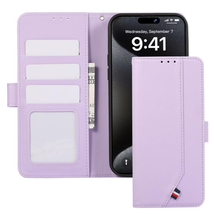 For iPhone 17 ABEEL Delicate Texture Splicing RFID Leather Phone Case(Purple) - iPhone 17 Cases by buy2fix | Online Shopping UK | buy2fix