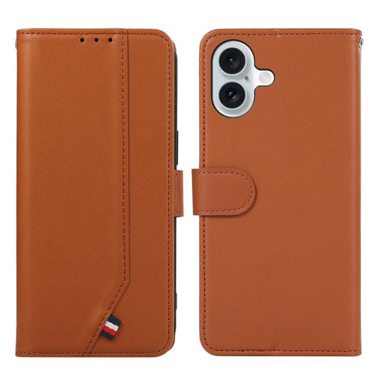 For iPhone 17 ABEEL Delicate Texture Splicing RFID Leather Phone Case(Brown) - iPhone 17 Cases by buy2fix | Online Shopping UK | buy2fix