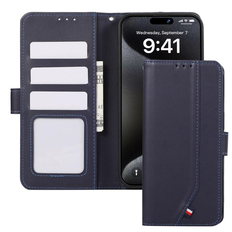 For iPhone 17 Pro ABEEL Delicate Texture Splicing RFID Leather Phone Case(Blue) - iPhone 17 Pro Cases by buy2fix | Online Shopping UK | buy2fix