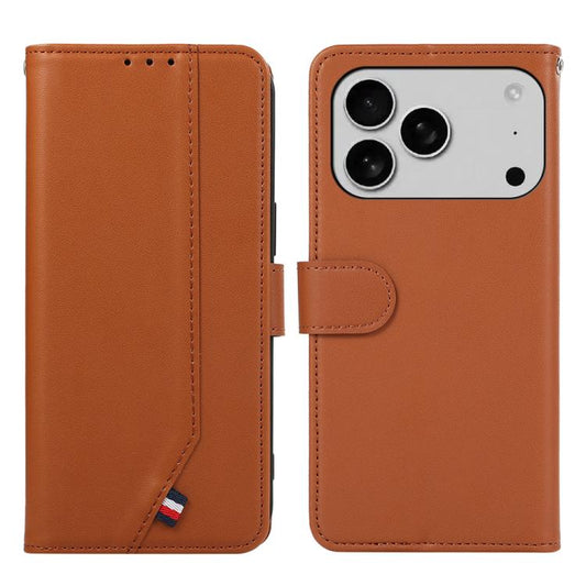 For iPhone 17 Pro ABEEL Delicate Texture Splicing RFID Leather Phone Case(Brown) - iPhone 17 Pro Cases by buy2fix | Online Shopping UK | buy2fix