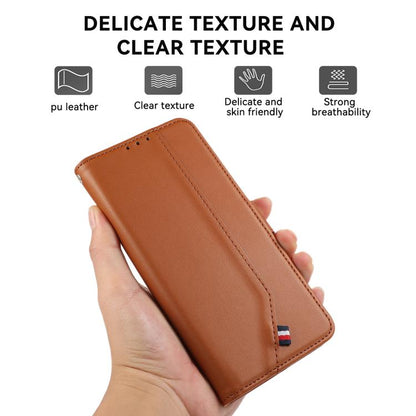 For iPhone 17 Pro Max ABEEL Delicate Texture Splicing RFID Leather Phone Case(Brown) - iPhone 17 Pro Max Cases by buy2fix | Online Shopping UK | buy2fix
