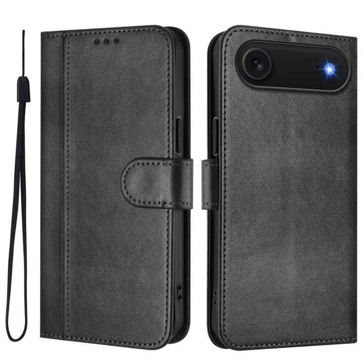 For iPhone Air Line Splicing Buckle Retro Leather Phone Case(Black) - iPhone Air Cases by buy2fix | Online Shopping UK | buy2fix