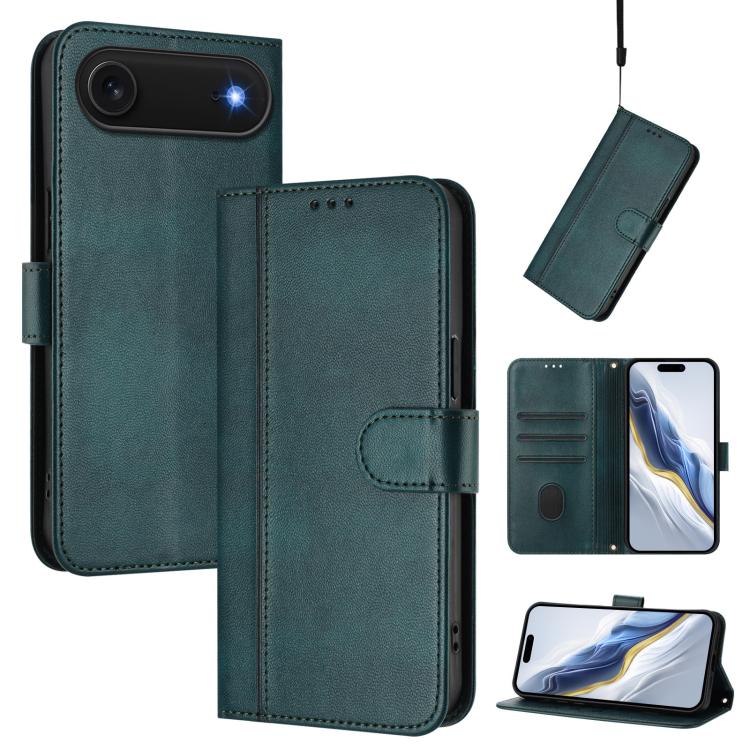 For iPhone Air Line Splicing Buckle Retro Leather Phone Case(Dark Green) - iPhone Air Cases by buy2fix | Online Shopping UK | buy2fix