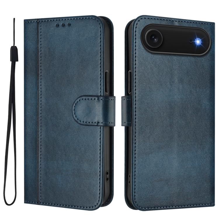 For iPhone Air Line Splicing Buckle Retro Leather Phone Case(Dark Blue) - iPhone Air Cases by buy2fix | Online Shopping UK | buy2fix