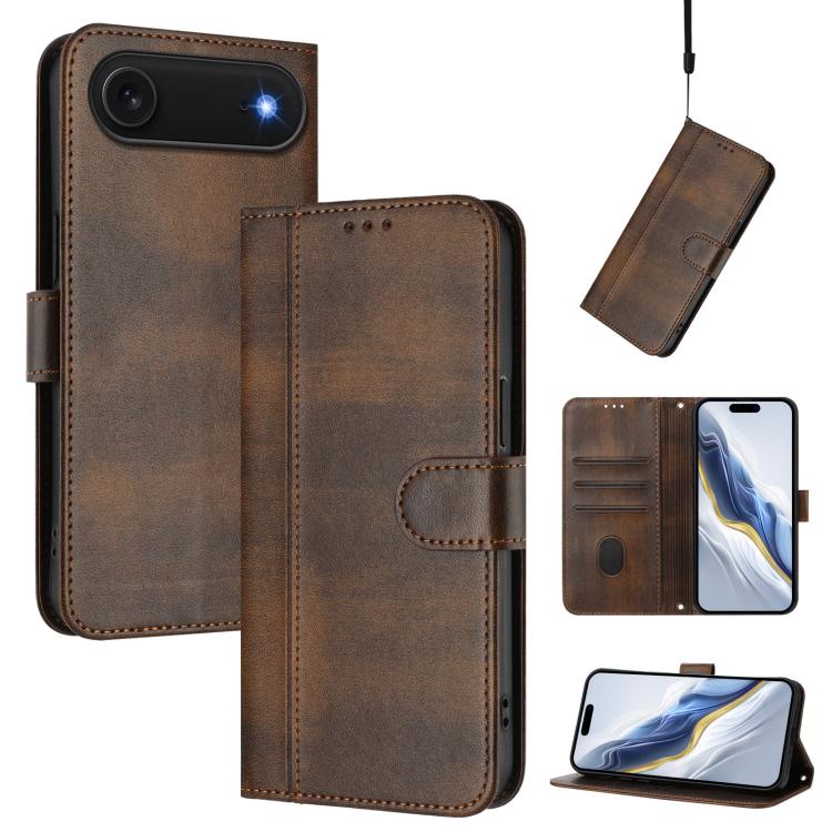 For iPhone Air Line Splicing Buckle Retro Leather Phone Case(Brown) - iPhone Air Cases by buy2fix | Online Shopping UK | buy2fix