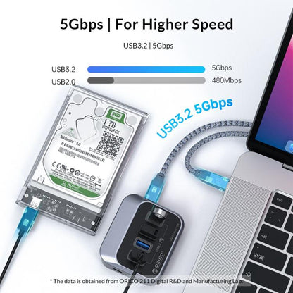 ORICO M3U3-4A 4 in 1 Type-C to USB 3.2 Docking Hub(Black) - USB HUB by ORICO | Online Shopping UK | buy2fix