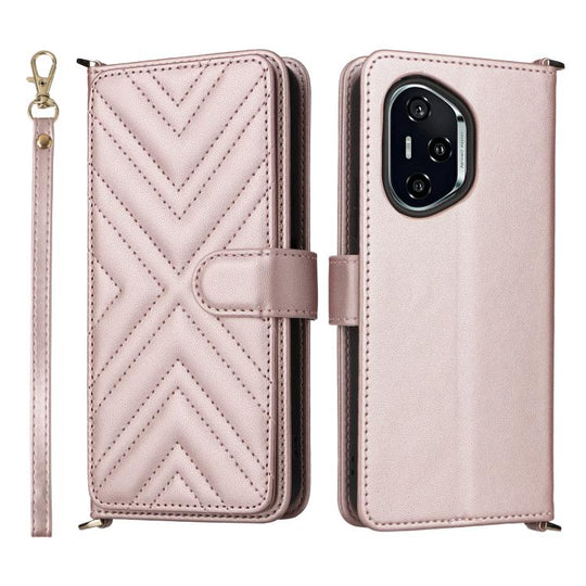 For Honor 400 Global 156.5mm Multifunctional 6-Card Slots Leather Phone Case with Wrist Strap(Pink)