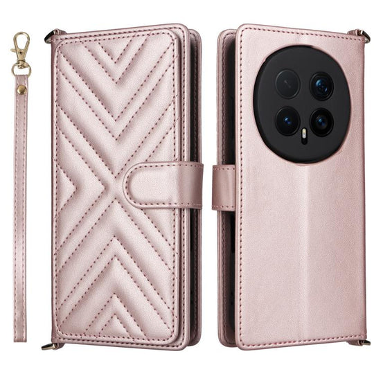 For Honor Magic8 Pro Multifunctional 6-Card Slots Leather Phone Case with Wrist Strap(Pink)