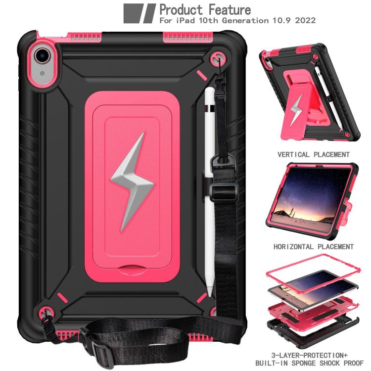 For iPad 2025 / 2022 Armor Bolt Shape Holder Silicone Hybrid PC Tablet Case(Black Rose Red) - iPad 2025 / 2022 Cases by buy2fix | Online Shopping UK | buy2fix