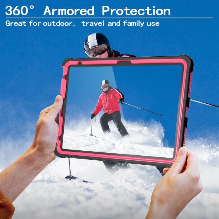 For iPad 2025 / 2022 Armor Bolt Shape Holder Silicone Hybrid PC Tablet Case(Black Rose Red) - iPad 2025 / 2022 Cases by buy2fix | Online Shopping UK | buy2fix