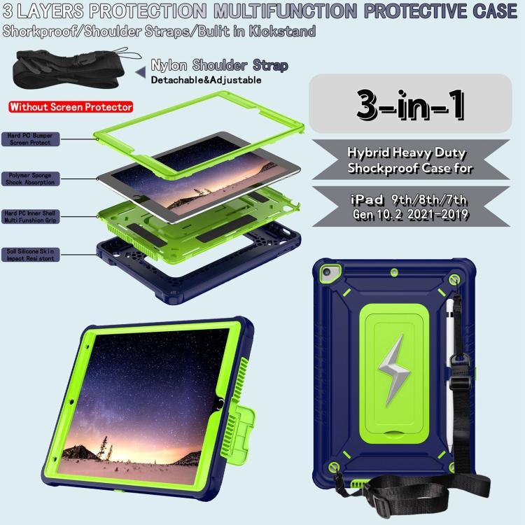 For iPad 10.2 2021 / 2020 / 2019 Armor Bolt Shape Holder Silicone Hybrid PC Tablet Case(Navy Blue Olivine) - iPad 10.2 Cases by buy2fix | Online Shopping UK | buy2fix