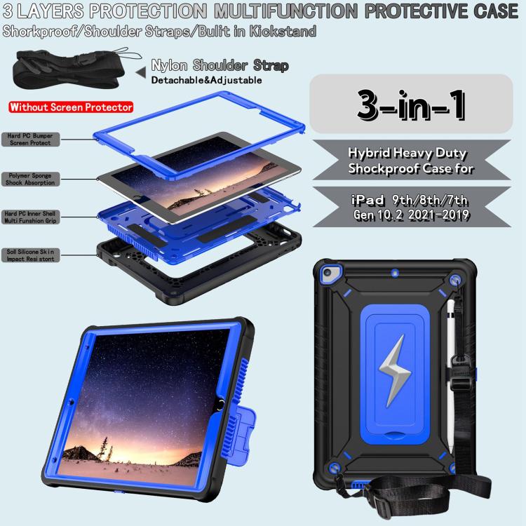For iPad 10.2 2021 / 2020 / 2019 Armor Bolt Shape Holder Silicone Hybrid PC Tablet Case(Black Blue) - iPad 10.2 Cases by buy2fix | Online Shopping UK | buy2fix