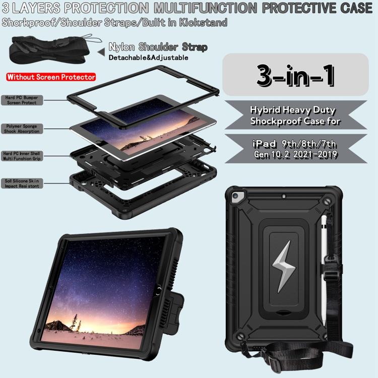 For iPad 10.2 2021 / 2020 / 2019 Armor Bolt Shape Holder Silicone Hybrid PC Tablet Case(Black) - iPad 10.2 Cases by buy2fix | Online Shopping UK | buy2fix