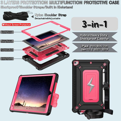 For iPad 10.2 2021 / 2020 / 2019 Armor Bolt Shape Holder Silicone Hybrid PC Tablet Case(Black Rose Red) - iPad 10.2 Cases by buy2fix | Online Shopping UK | buy2fix