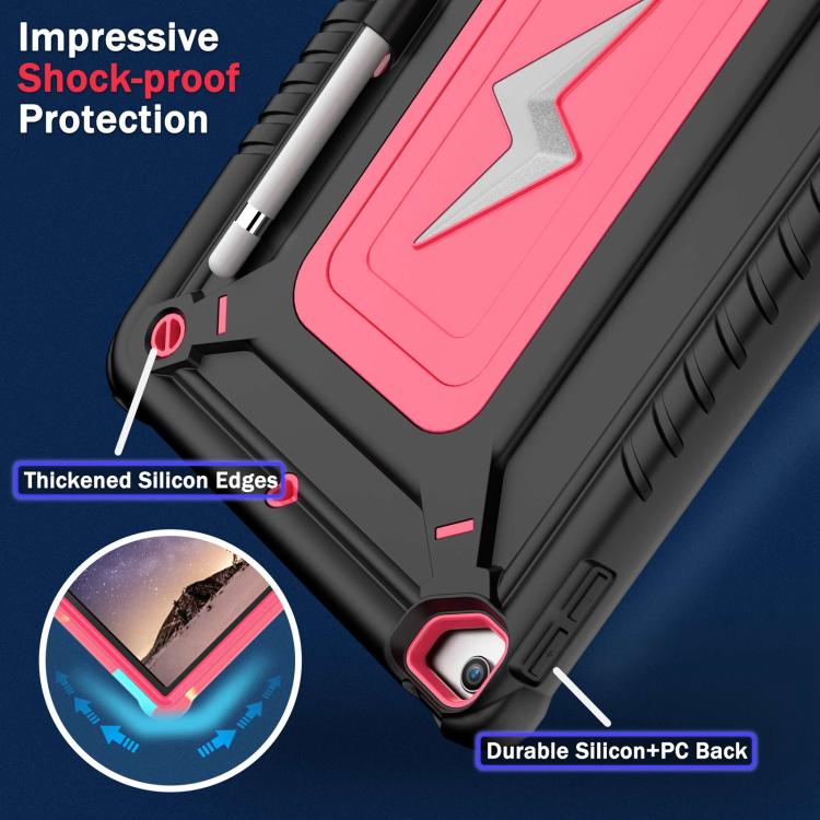 For iPad 10.2 2021 / 2020 / 2019 Armor Bolt Shape Holder Silicone Hybrid PC Tablet Case(Black Rose Red) - iPad 10.2 Cases by buy2fix | Online Shopping UK | buy2fix