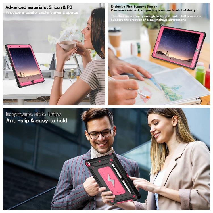 For iPad 10.2 2021 / 2020 / 2019 Armor Bolt Shape Holder Silicone Hybrid PC Tablet Case(Black Rose Red) - iPad 10.2 Cases by buy2fix | Online Shopping UK | buy2fix