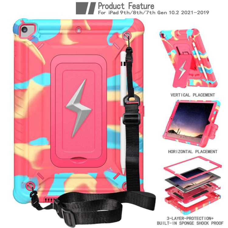 For iPad 10.2 2021 / 2020 / 2019 Armor Bolt Shape Holder Silicone Hybrid PC Tablet Case(Camouflage Rose Red) - iPad 10.2 Cases by buy2fix | Online Shopping UK | buy2fix