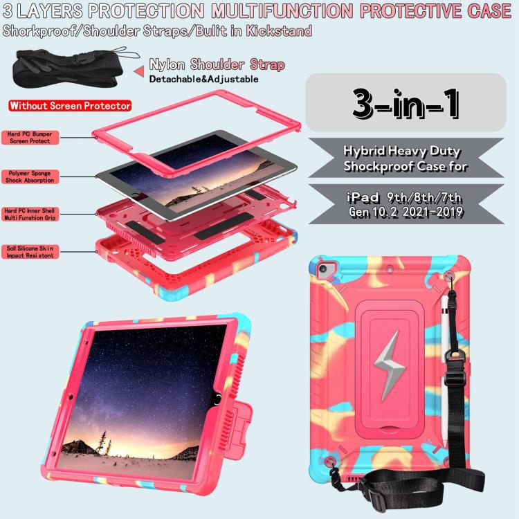 For iPad 10.2 2021 / 2020 / 2019 Armor Bolt Shape Holder Silicone Hybrid PC Tablet Case(Camouflage Rose Red) - iPad 10.2 Cases by buy2fix | Online Shopping UK | buy2fix