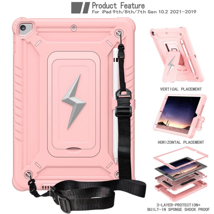 For iPad 10.2 2021 / 2020 / 2019 Armor Bolt Shape Holder Silicone Hybrid PC Tablet Case(Rose Gold) - iPad 10.2 Cases by buy2fix | Online Shopping UK | buy2fix