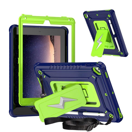 For iPad 9.7 2018 / Air / Air 2 Armor Bolt Shape Holder Silicone Hybrid PC Tablet Case(Navy Blue Olivine) - iPad 9.7 (2018) & (2017) Cases by buy2fix | Online Shopping UK | buy2fix