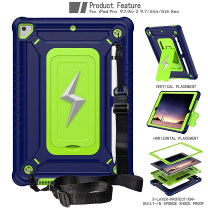 For iPad 9.7 2018 / Air / Air 2 Armor Bolt Shape Holder Silicone Hybrid PC Tablet Case(Navy Blue Olivine) - iPad 9.7 (2018) & (2017) Cases by buy2fix | Online Shopping UK | buy2fix