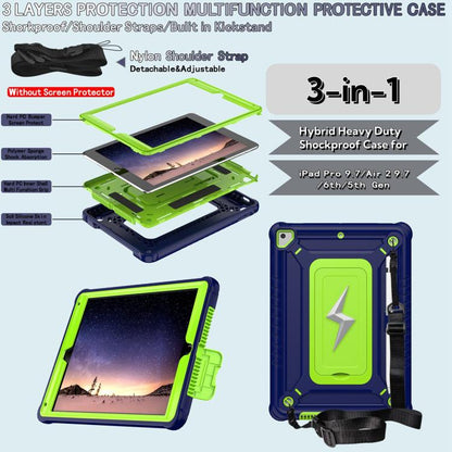 For iPad 9.7 2018 / Air / Air 2 Armor Bolt Shape Holder Silicone Hybrid PC Tablet Case(Navy Blue Olivine) - iPad 9.7 (2018) & (2017) Cases by buy2fix | Online Shopping UK | buy2fix