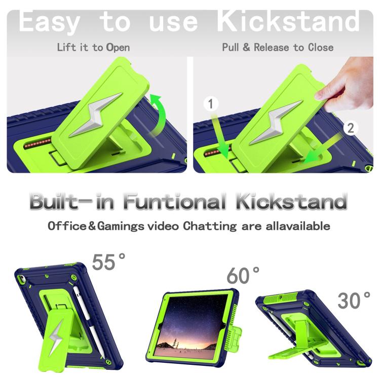 For iPad 9.7 2018 / Air / Air 2 Armor Bolt Shape Holder Silicone Hybrid PC Tablet Case(Navy Blue Olivine) - iPad 9.7 (2018) & (2017) Cases by buy2fix | Online Shopping UK | buy2fix