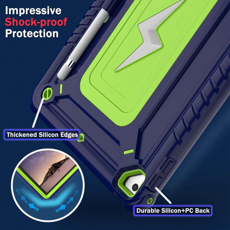 For iPad 9.7 2018 / Air / Air 2 Armor Bolt Shape Holder Silicone Hybrid PC Tablet Case(Navy Blue Olivine) - iPad 9.7 (2018) & (2017) Cases by buy2fix | Online Shopping UK | buy2fix