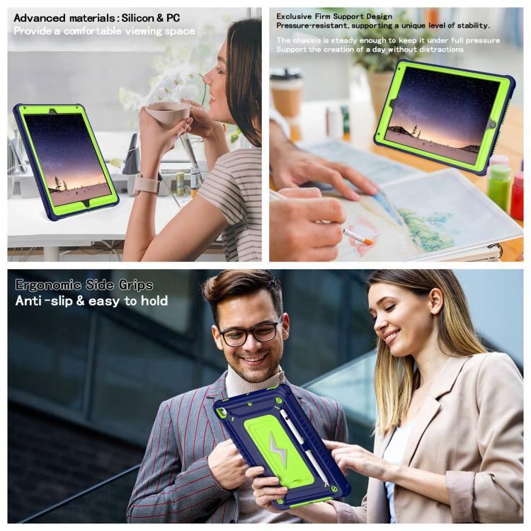 For iPad 9.7 2018 / Air / Air 2 Armor Bolt Shape Holder Silicone Hybrid PC Tablet Case(Navy Blue Olivine) - iPad 9.7 (2018) & (2017) Cases by buy2fix | Online Shopping UK | buy2fix